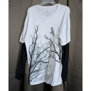 Destruction Shirt L Gray with Waffle Knit Long Black Sleeves Y2K Gothic Grunge